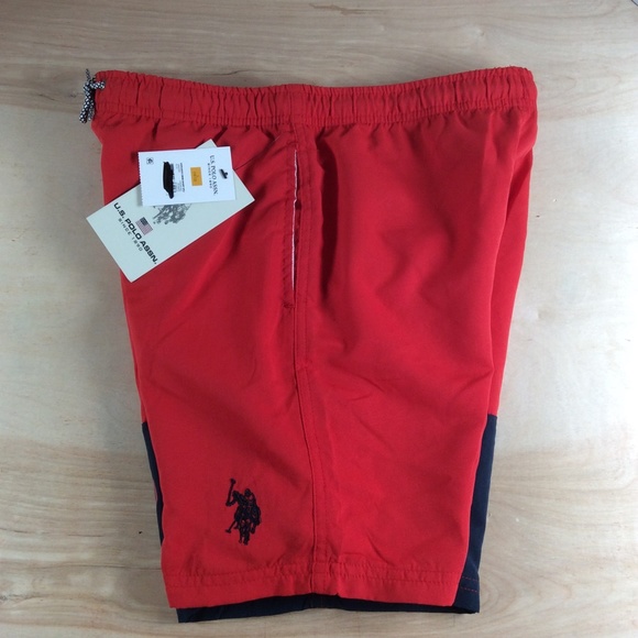 U.S. Polo Assn. Boys Swim Shorts Swim Trunks Size L 10-12 Red Blue NWT - Picture 3 of 11